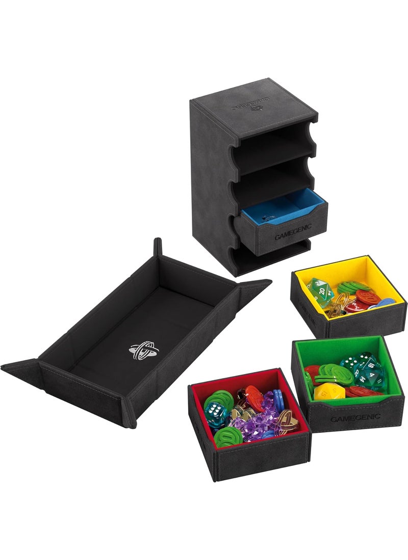 Asmodee Tokens Lair  Premium AllinOne Token Box with Integrated Dice Tray for Ultimate Gaming Experience Multifunctional Storage for Game Tokens Dice and Accessories Black Color Made by Gamegenic  - Image 4