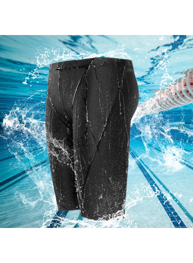 Loquat Boxer Men's Student Professional Swimming Suit Imitation Shark Skin Swimming Trunks Pants Plus Hot Spring Swimsuit Wholesale-Color:Five Navy Blue Pants + Swimming Cap 【no LOGO】】- - Image 2