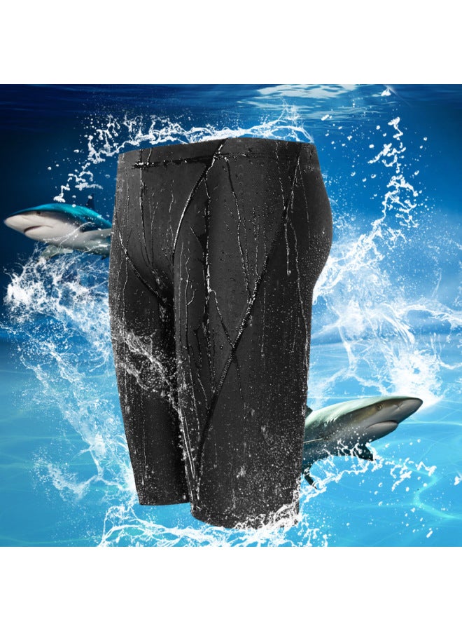 Loquat Boxer Men's Student Professional Swimming Suit Imitation Shark Skin Swimming Trunks Pants Plus Hot Spring Swimsuit Wholesale-Color:Five Navy Blue Pants + Swimming Cap 【no LOGO】】- - Image 4