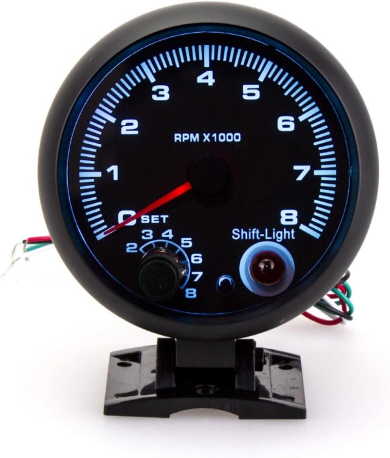 Generic 0-8000 RPM Tachometer Gauge, 3.7In Car Tacho Meter, 12V Universal, Blue Backlight, Black Finish, Accessories Pack Included - Image 1