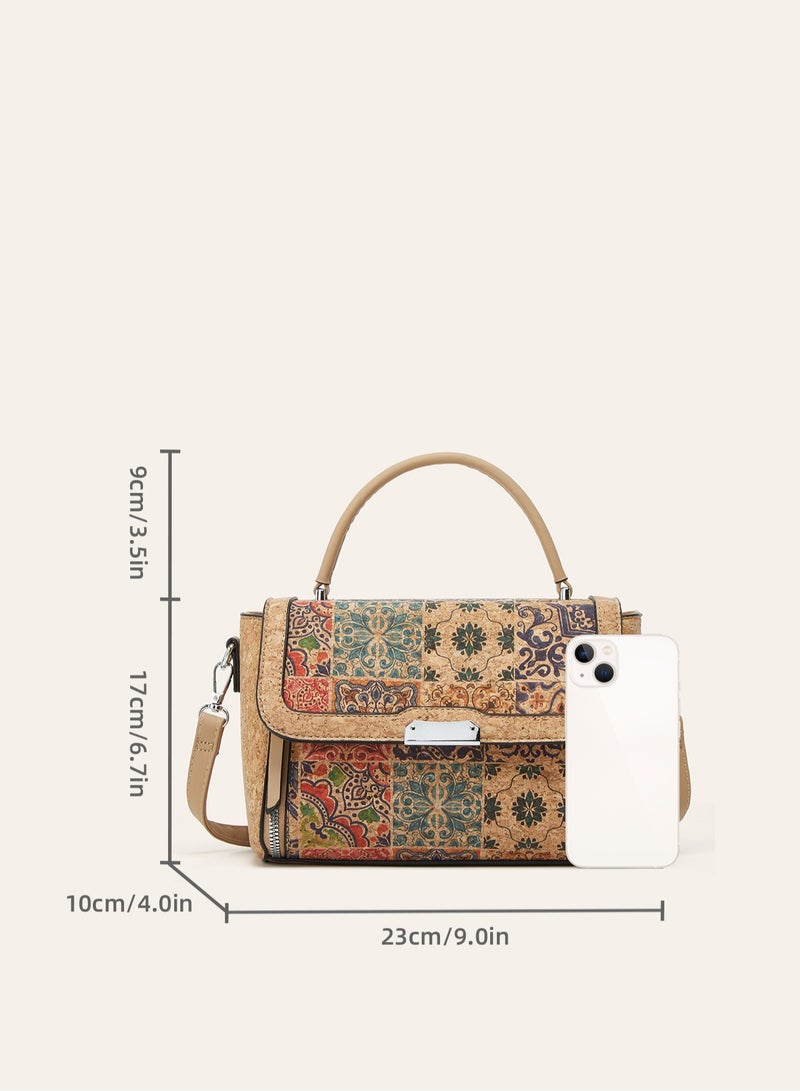 Ladies Printed Square Handbag, Retro National Style Shoulder Crossbody Bag - Image 3