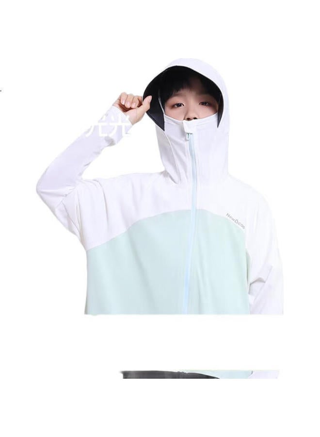 Yuzhaolin Children'S Sun Protection Clothing, Boys And Girls Outdoor Skin Coat, Baby Ice Silk Sun Protection Garment, White And Green, Size 130 - Image 3