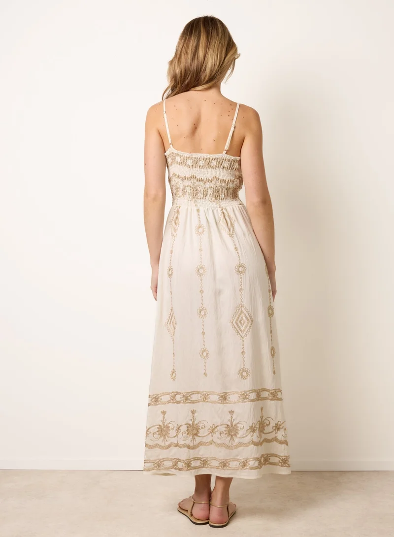 Blue Vanilla Embroidered Maxi Dress With Adjustable Straps