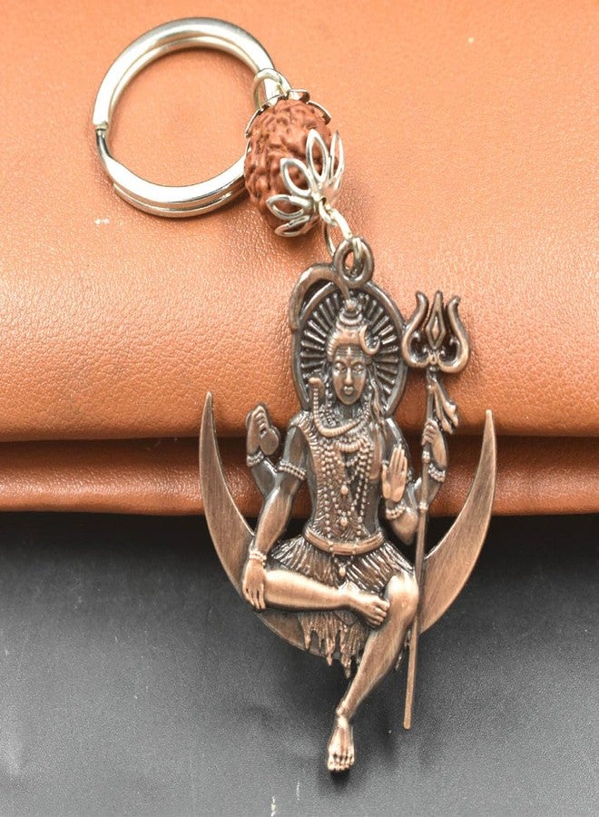 AFH Lord Mahadev Shiv Shankar Moon Copper Rudraksha Keychain for Men and Women - Image 3