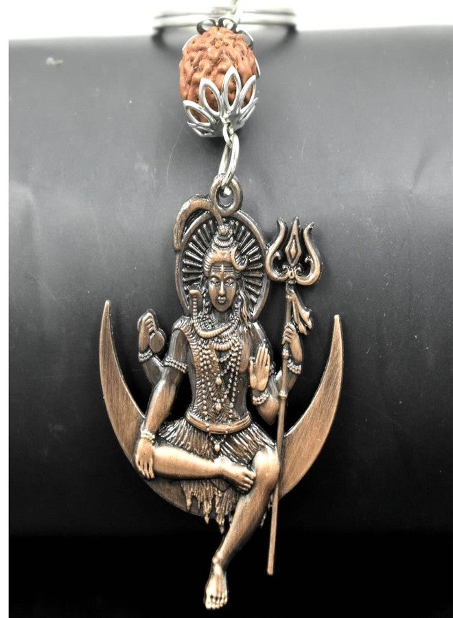 AFH Lord Mahadev Shiv Shankar Moon Copper Rudraksha Keychain for Men and Women - Image 1