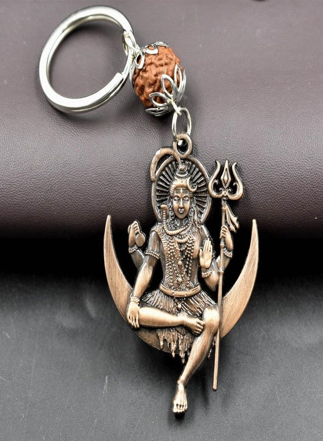 AFH Lord Mahadev Shiv Shankar Moon Copper Rudraksha Keychain for Men and Women - Image 2