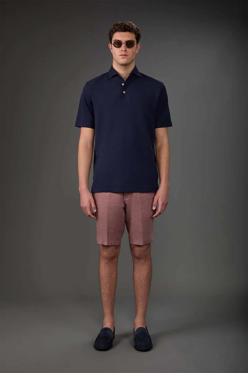 دوبل غانغر Men's Bermuda shorts with elastic waistband 100% linen - Antique Rose