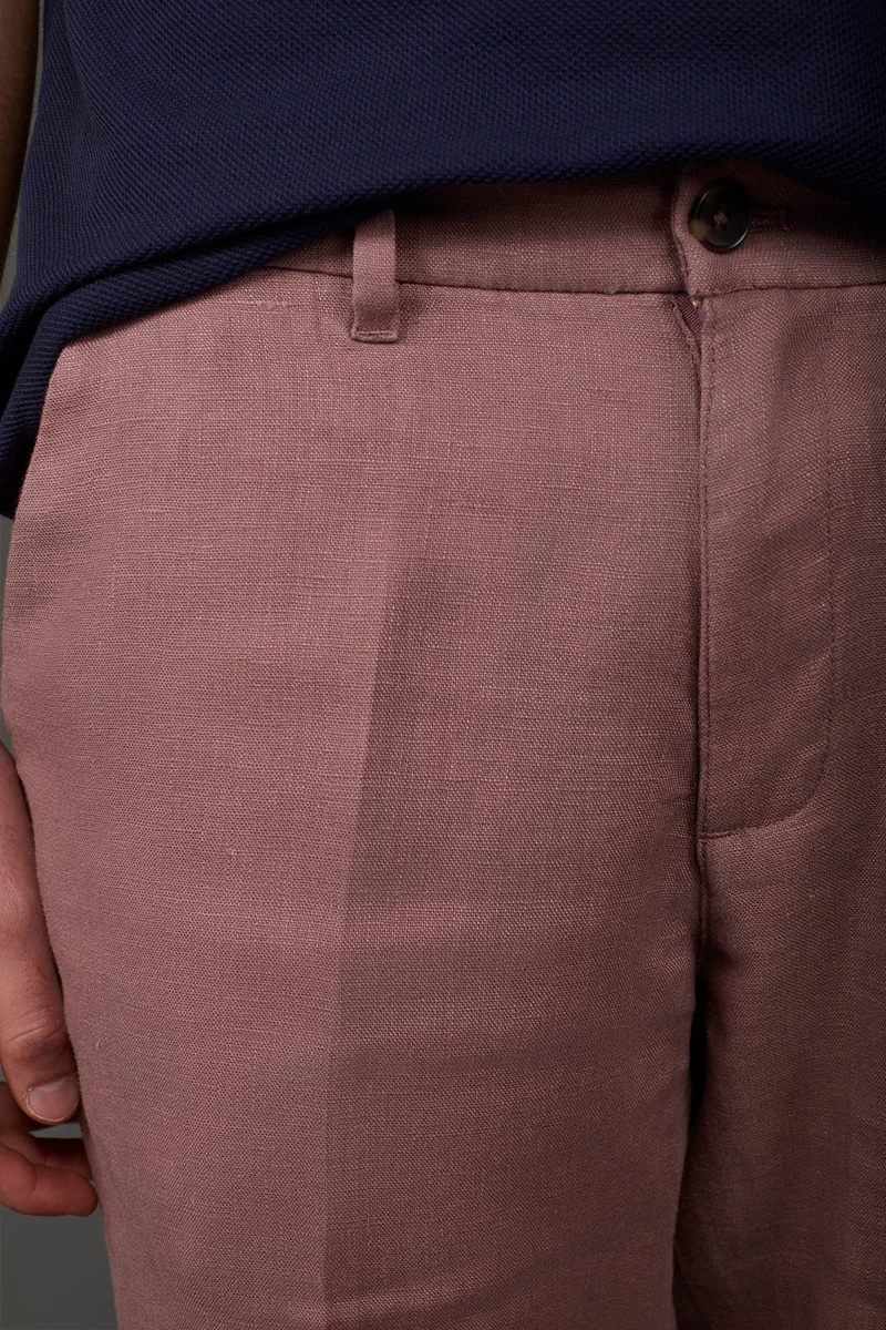 دوبل غانغر Men's Bermuda shorts with elastic waistband 100% linen - Antique Rose