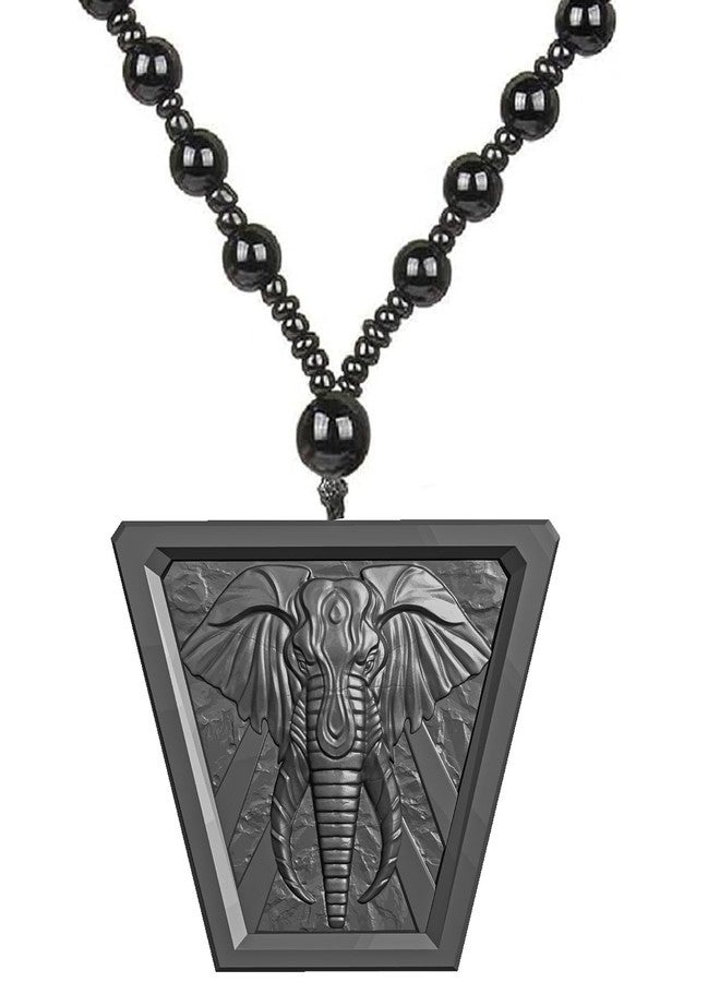 Mudtale Elephant Painting Pendant Charm for men Women Girls Black Handmade Artistic Animal Charm Pendant Nature Inspired Jewelry Accessory Symbol of Family Bond with Artistic Beaded Chain Necklace