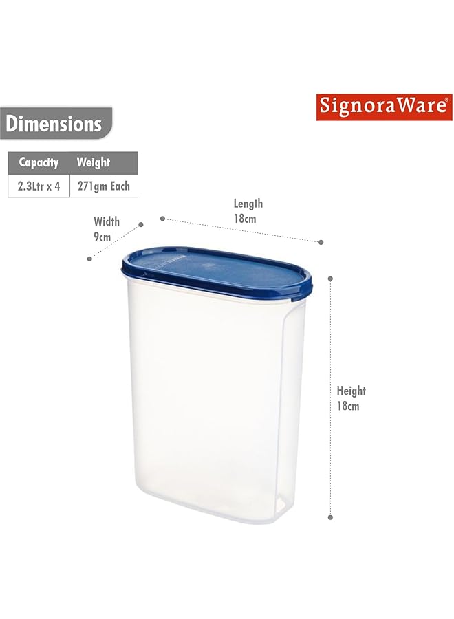 Signoraware 2.3 Litres Oval Modular Multi Purpose Plastic Containers Set Of 4 With Lid For Kitchen S - Image 2