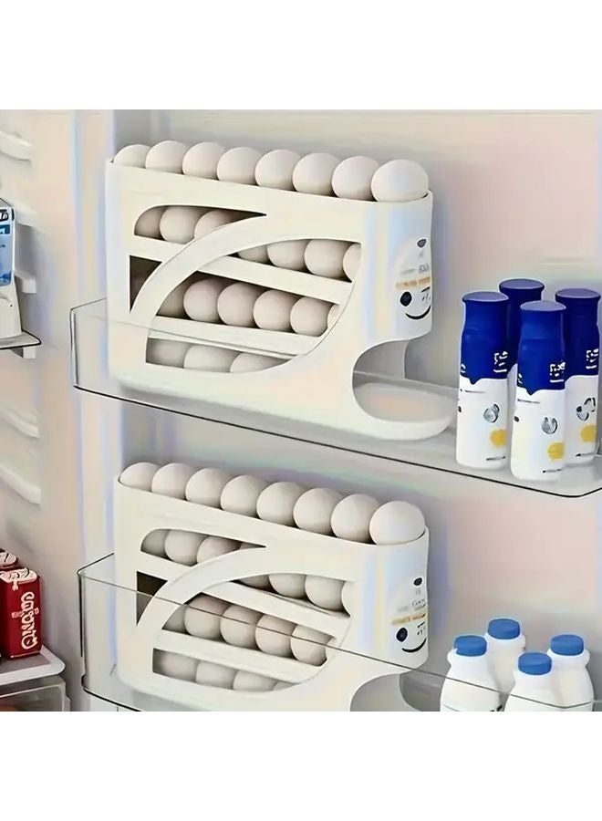 White Automatic Gravity Fed Refrigerator Egg Holder Dispenser Stackable Storage Rack - Image 5