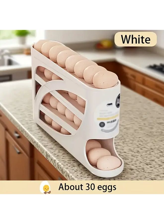 White Automatic Gravity Fed Refrigerator Egg Holder Dispenser Stackable Storage Rack - Image 1