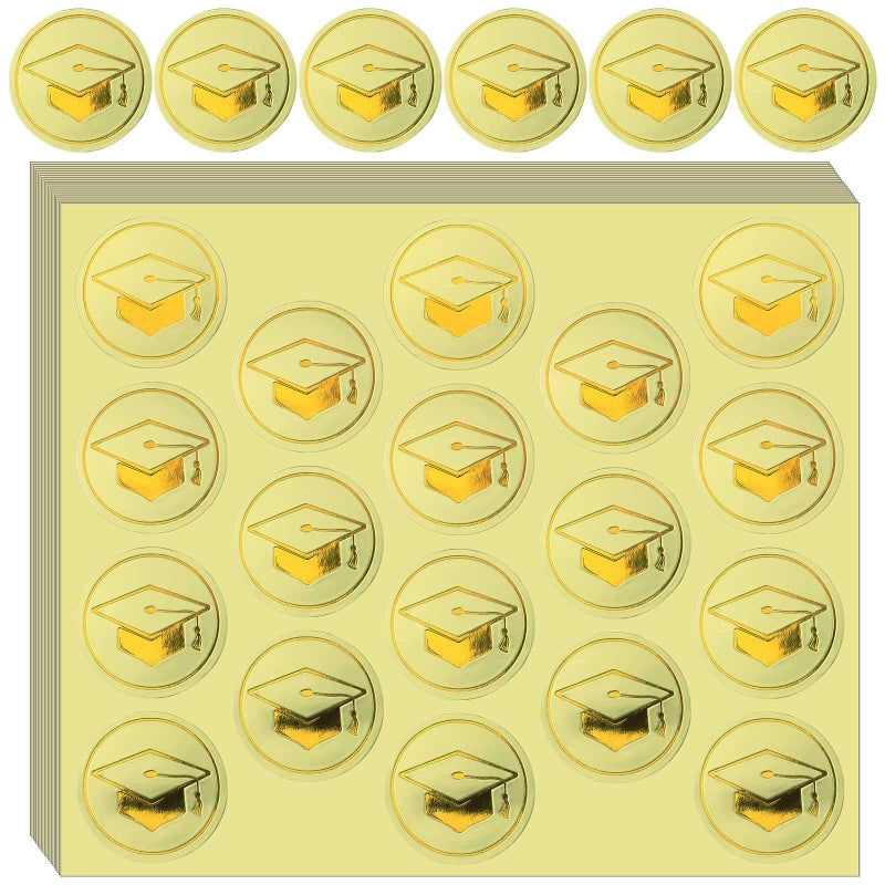 Zonon Zonon 360 Pcs 2025 Graduation Cap Stickers Gold Foil Seals 1 18 Inch Self Adhesive Metallic Grad Hat Decals for Class of 2025 Graduation Envelopes Cards Diplomas Certificates School Party Supplies