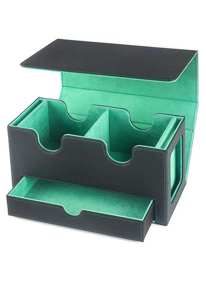 Premium Luxury Dark Green Faux MTG Card Box Magnetic Closure Deck Tray Accessory Drawer - Image 1