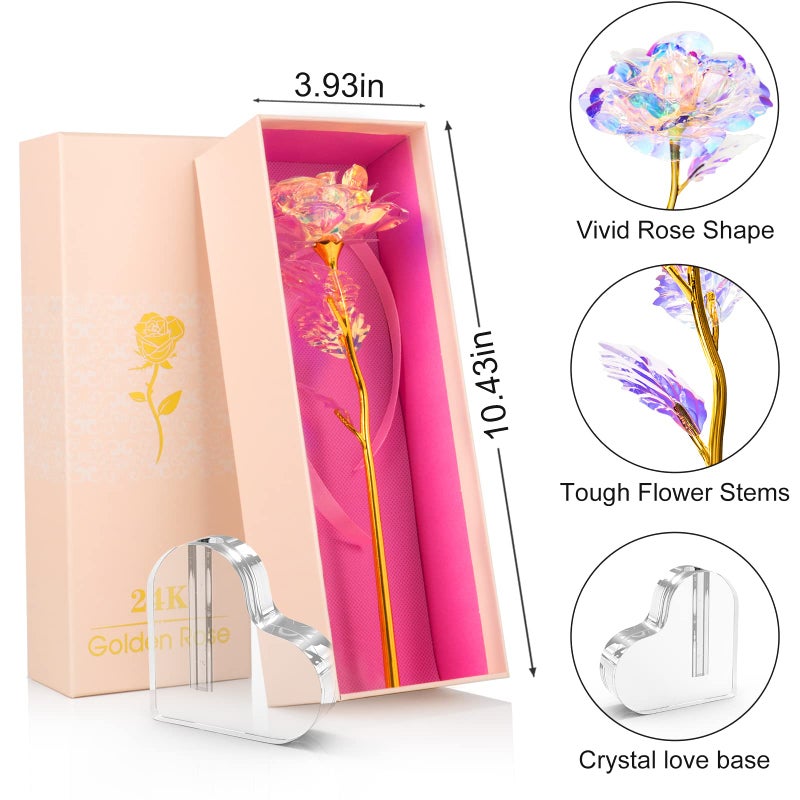 Beferr Birthday Gifts for Women Mom Galaxy Rose Glass Crystal Flowers with Heart-Shaped Base Eternal Roses Forever Flowers for Grandma Wife Sister Her Friends Kids, Colorful - Image 2