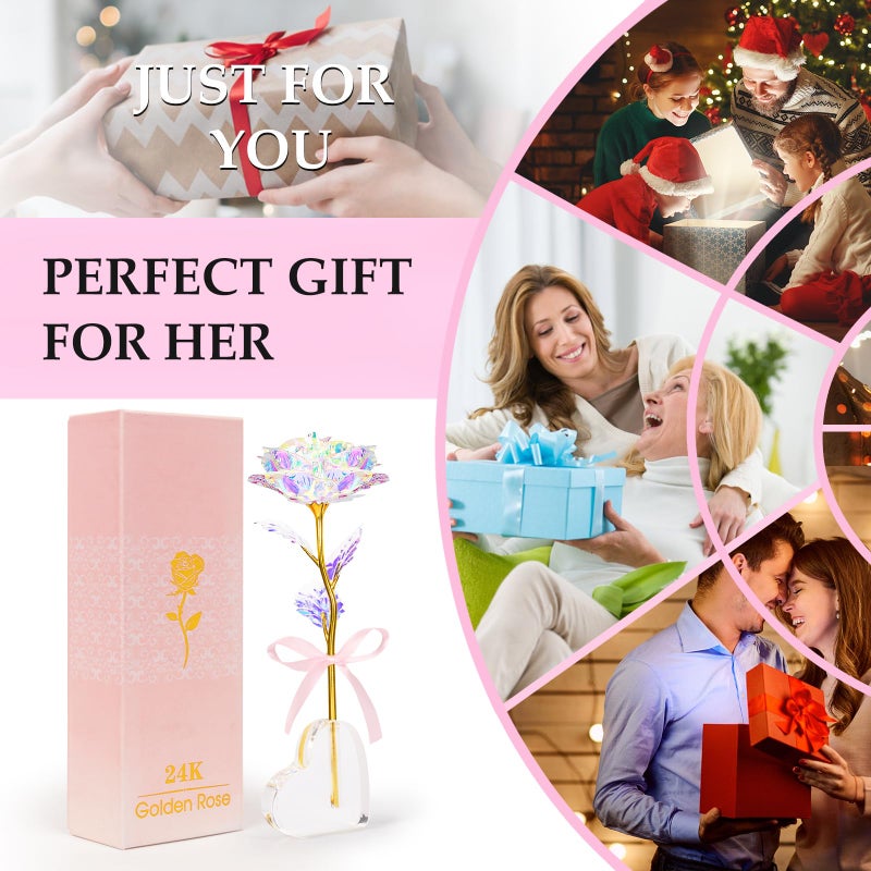 Beferr Birthday Gifts for Women Mom Galaxy Rose Glass Crystal Flowers with Heart-Shaped Base Eternal Roses Forever Flowers for Grandma Wife Sister Her Friends Kids, Colorful - Image 5