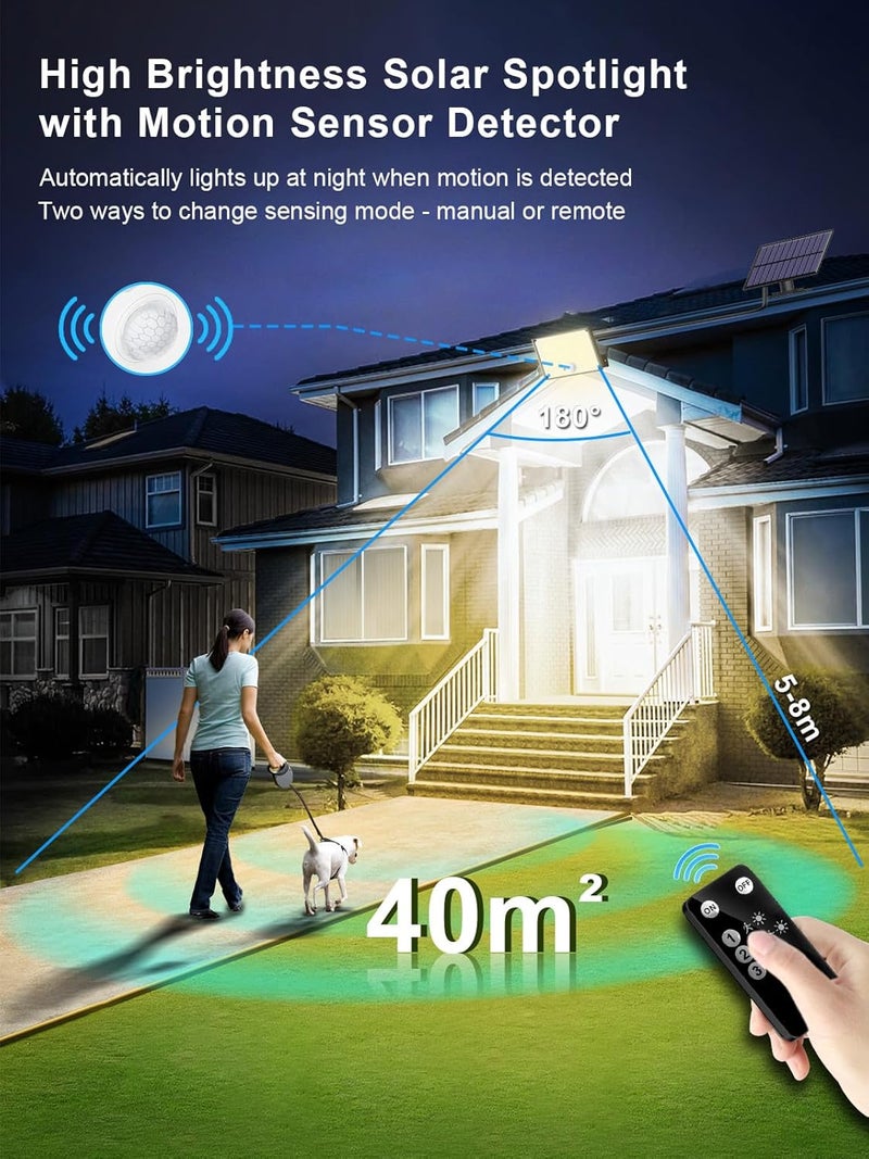 أضواء جوسيسيل الشمسية الخارجية مقاومة للماء IP65، 172 LED 9000K 3 أوضاع أضواء شمسية خارجية منفصلة مع مستشعر حركة ووحدة تحكم عن بعد، أضواء فيض شمسية من الغسق إلى ال��جر للفناء والرواق والحديقة، 2 قطعة (أبيض دافئ) | مستشعر حركة منفصل بثلاثة أوضاع، وحدة تحكم عن بعد، مقاومة للماء IP65، للفناء والرواق والحديقة والمرآب - Image 3
