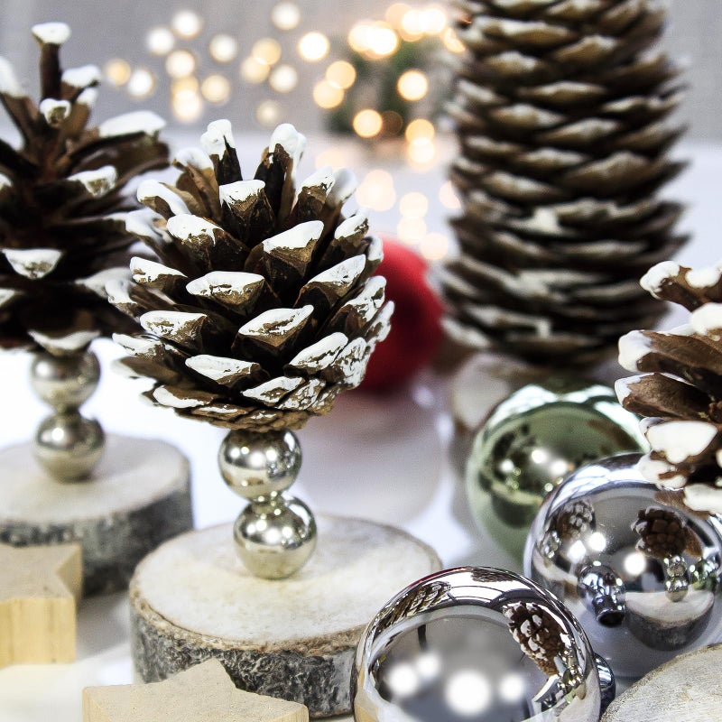Apragaz 24pcs Christmas Pine Cones  Natural Pinecones Ornaments With String  Large Christmas Tree Pine Cones 4-5cm  Snow Pinecones for Christmas Tree  Gift Tag  Garland  Wreaths  Xmas Craft Hanging Decoration - Image 3
