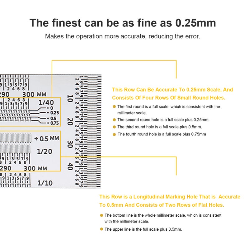 Stainless Steel Marking Line Ruler T-shaped Hole/Right Angle Scribing Ruler Carpenter Woodworking Measuring Tool - Image 4