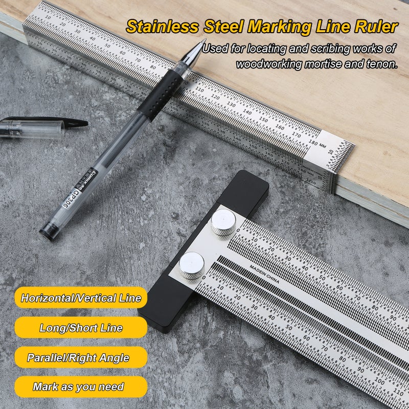 Stainless Steel Marking Line Ruler T-shaped Hole/Right Angle Scribing Ruler Carpenter Woodworking Measuring Tool - Image 2
