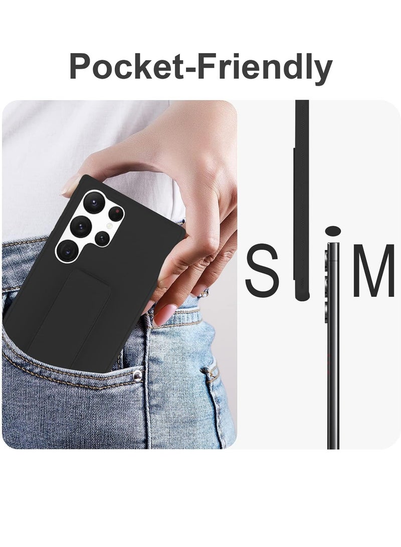 Aookay Case for Samsung Galaxy S25 Ultra Case with Hand Strap, Built-in Kickstand, Magnetic Stand Design Ultra-Slim Shockproof Silicone Cover for S25 Ultra (Black) - Image 3