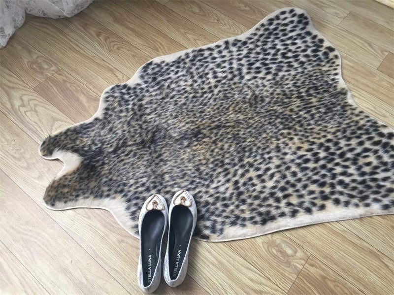 yingda1992 Leopard Print Rug Faux Fur Cheetah Rug Cowhide Animal Skin Mat Carpet for Office, Livingroom, Bedroom Non-Slip Home Decor 40x37Inch/ 3.2x3.1Ft - Image 2