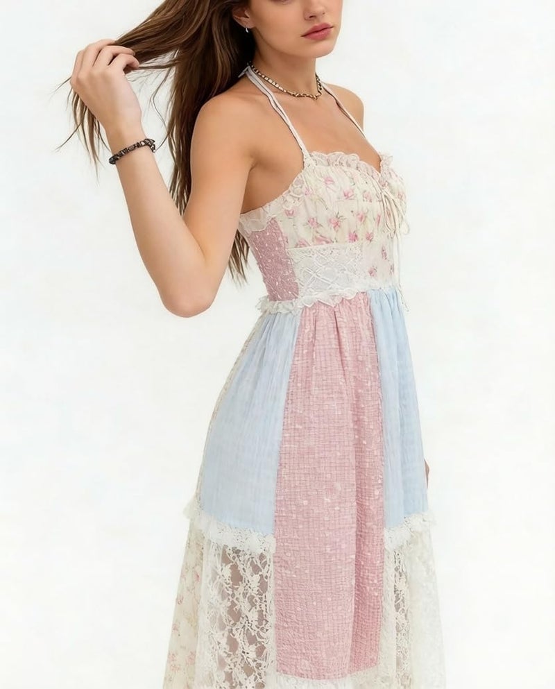 Argeousgor Women Boho Patchwork Maxi Dress Sleeveless Floral Flowy Smocked Long Dress Summer Beach Sundresses - Image 5