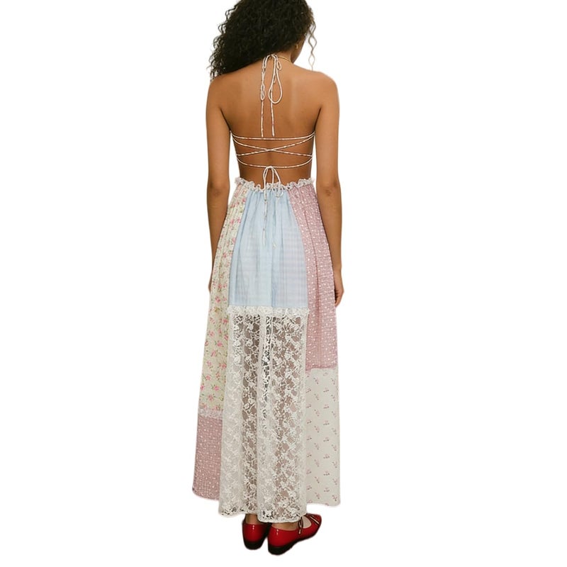 Argeousgor Women Boho Patchwork Maxi Dress Sleeveless Floral Flowy Smocked Long Dress Summer Beach Sundresses - Image 2