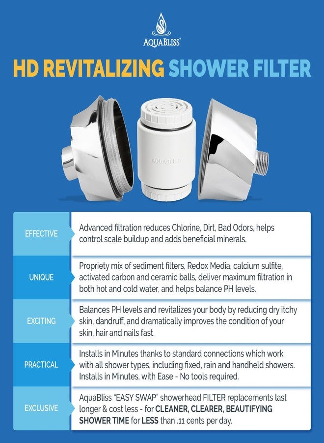 AquaBliss فلتر الدش AquaBliss HD المنعش - أحدث تقنية تصفية عالية الأداء. 2x فيتامين C، معادن لشعر وبشرة وأظافر صحية - KDF/CS/VC لتقليل الكلور والرواسب والمعادن - كروم (SF400) - Image 3