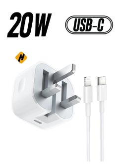 iPhone Fast Charger Plug and Cable [MFi Certified] 20W PD USB-C iPhone Charger Fast Charge Plug UK with 2M iPhone Fast Charger Cable Lightning Cable for iPhone 14/14 Pro Max/13/12/11/XS/XR/XS/8,iPad