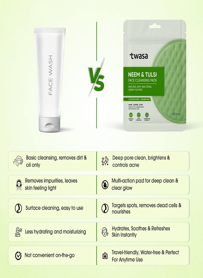 Twasa Neem & Tulsi Face Cleansing Pads (60 Pads) | Deep Cleansing & Purifying for Acne-Prone Skin With Aloe Vera, Green Tea & Pro-Vitamin B5 - Controls Oil, Clears Pores & Refreshes Skin - Pack of 1 - Image 5