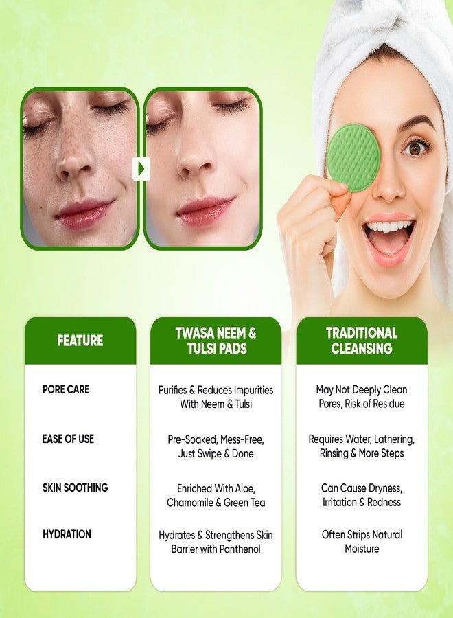 Twasa Neem & Tulsi Face Cleansing Pads (60 Pads) | Deep Cleansing & Purifying for Acne-Prone Skin With Aloe Vera, Green Tea & Pro-Vitamin B5 - Controls Oil, Clears Pores & Refreshes Skin - Pack of 1 - Image 4