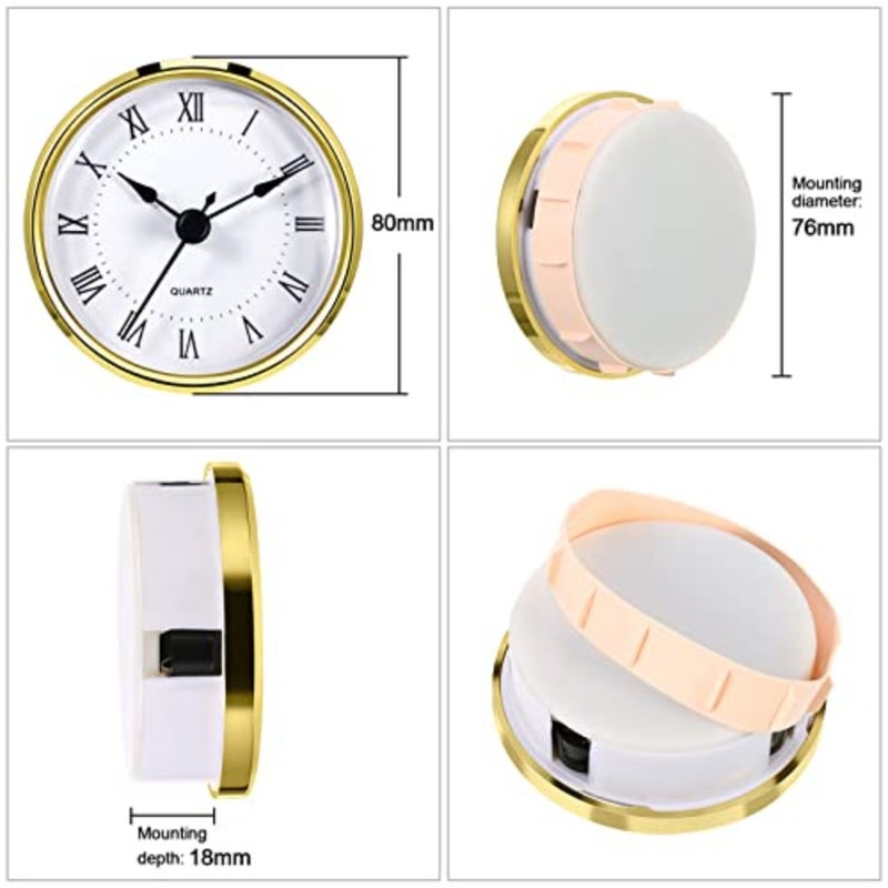 Round Clock Insert 3-1/8 Inch 80 mm Quartz Movement Roman Numeral Gold Trim (Gold Trim) - Image 2