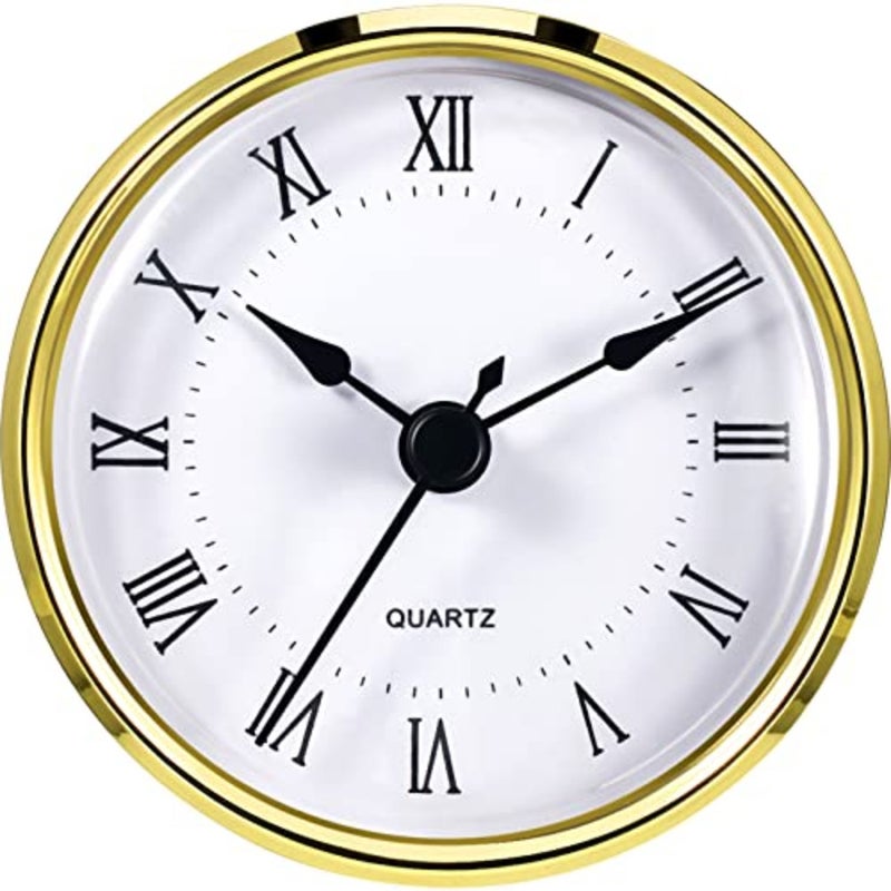 Round Clock Insert 3-1/8 Inch 80 mm Quartz Movement Roman Numeral Gold Trim (Gold Trim) - Image 1
