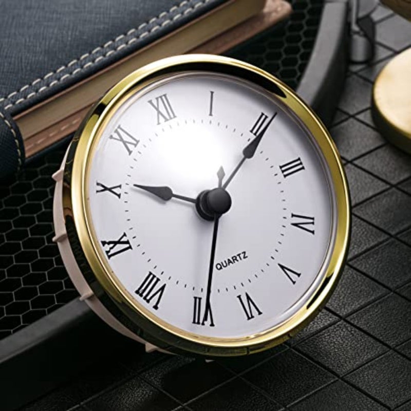 Round Clock Insert 3-1/8 Inch 80 mm Quartz Movement Roman Numeral Gold Trim (Gold Trim) - Image 3