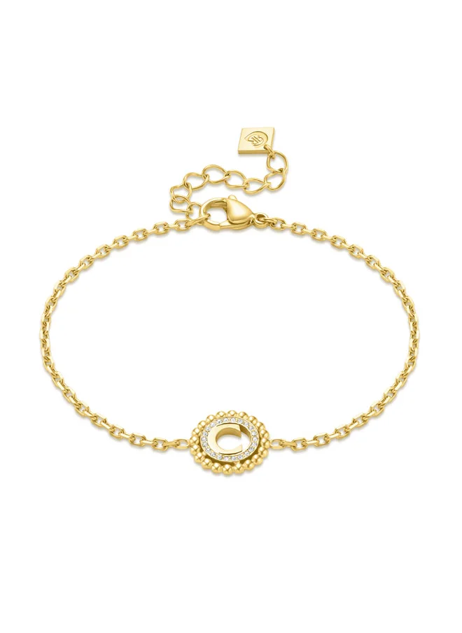 شيروتي 1881 Bianca Gold Plated Crystal Studded 'C' Charm with Beaded Bracelet for Women