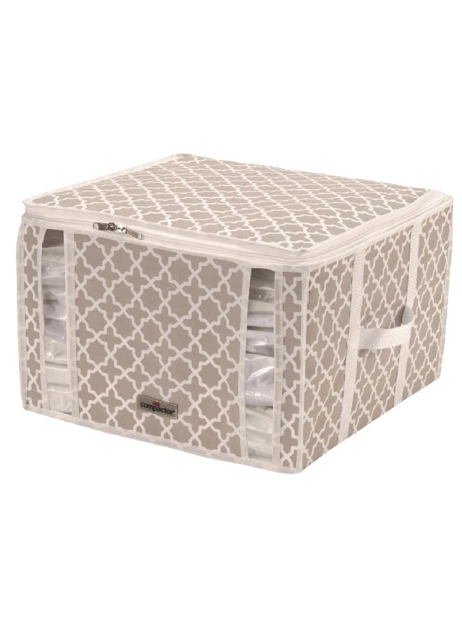 COMPACTOR Square Shaped Zipper Closure Nylon Vacuum Storage Bag Beige and White 125 L RAN7927  - Image 1