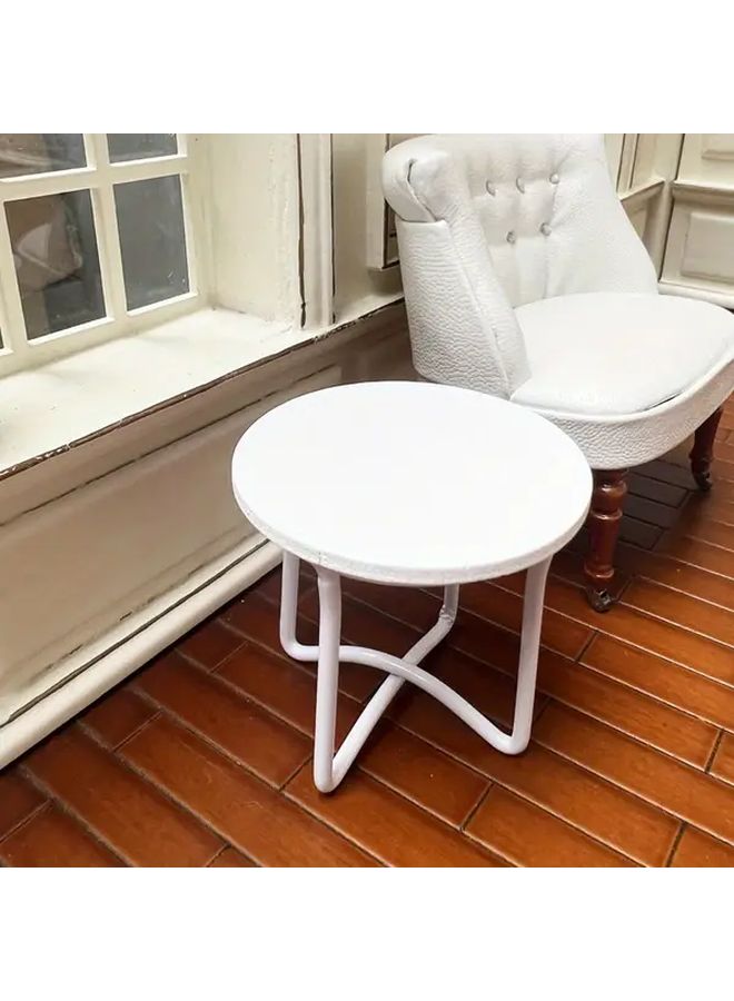 1 12 Scale White Round Table With Curved Legs Miniature Dollhouse Furniture - Image 1