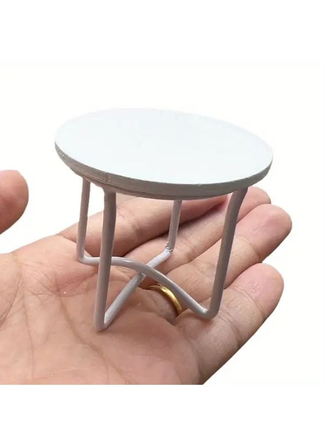 1 12 Scale White Round Table With Curved Legs Miniature Dollhouse Furniture - Image 3