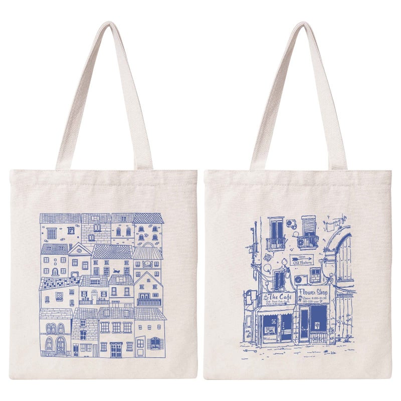THEYGE THEYGE Vintage Tote Bag Cute Cottage Canvas Bag Aesthetic Canvas Tote Bag for Women Tote Shopping Beach Bag Shoulder Bag Reusable Grocery Bag  - Image 1