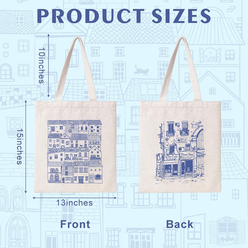 THEYGE THEYGE Vintage Tote Bag Cute Cottage Canvas Bag Aesthetic Canvas Tote Bag for Women Tote Shopping Beach Bag Shoulder Bag Reusable Grocery Bag  - Image 2