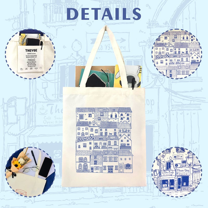 THEYGE THEYGE Vintage Tote Bag Cute Cottage Canvas Bag Aesthetic Canvas Tote Bag for Women Tote Shopping Beach Bag Shoulder Bag Reusable Grocery Bag  - Image 3