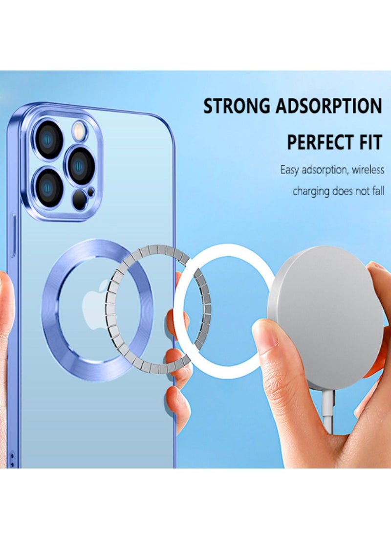 COBLUE Luxury Clear Plating Soft Case Cover With MagSafe Wireless Charging Function For Apple iPhone 14 Pro Max Blue  - Image 5