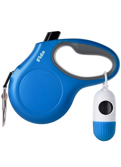 Fida Retractable Dog Leash with Dispenser and Poop Bags, 16 ft Pet Walking Leash for Small Dog or Cat up to 26 lbs, Anti-Slip Handle, Tangle Free, Reflective Nylon Tape (S, Blue)