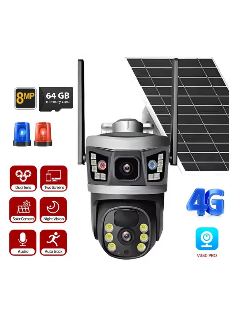 ELTRAZONE 2 Pcs 8MP Dual Lens CCTV Camera – 360° Outdoor WiFi Solar Security Camera with V380 Pro App, PIR + AI Human Detection, Full-Color Night Vision, 2-Way Audio, Waterproof PTZ, 2x64GB SD Card Included - Image 2