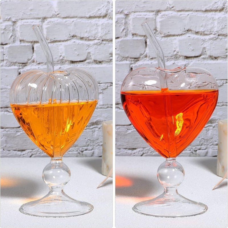 Alipis Heartshaped Cocktail Glasses Clear Wine Glasses Beverage Juice Glass 8 Ounce Barware Glassware with Straws for Party Wedding 2Pcs - Image 5