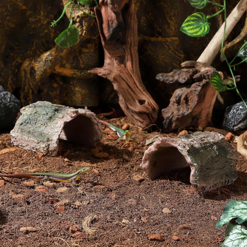 IBWell 2 Pack Aquarium Hideout Reptile Cave Betta Log Resin Hollow Tree Trunk Ornament Terrarium Tank Decoration for Fish Turtle Small Reptile - Long - Image 3