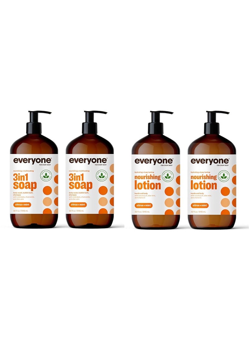 Everyone Everyone 3in1 Soap Body Wash Bubble Bath Shampoo 32 Ounce Pack of 2 Nourishing Hand and Body Lotion 32 Ounce Pack of 2 Citrus and Mint 