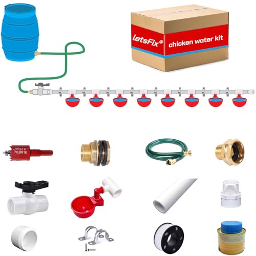 letsFix Automatic Chicken Watering System with PVC Pipe (Real Complete Set Pipeline) - 1/2" PVC Tee Fittings & Pipe & Garden Hose Connect to Water Tank, Automatic Poultry Waterer Feeder Kit - Image 1
