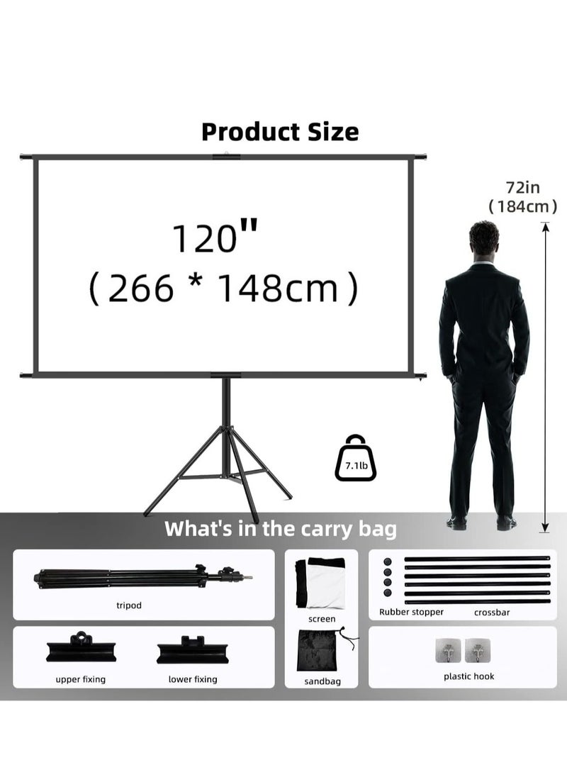 FlashHawk Portable 120 inch 16:9 Foldable Projection Screen Soft Curtain With Tripod Stand and Carrying Bag for Indoor Outdoor Home Theater Backyard Cinema Travel  - Image 2